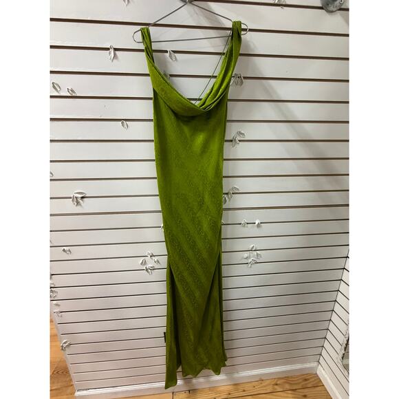 Rat & Boa Silk Snake Print Cowl Neck Sleeveless Maxi Dress Lime Green Size Large - Picture 6 of 9